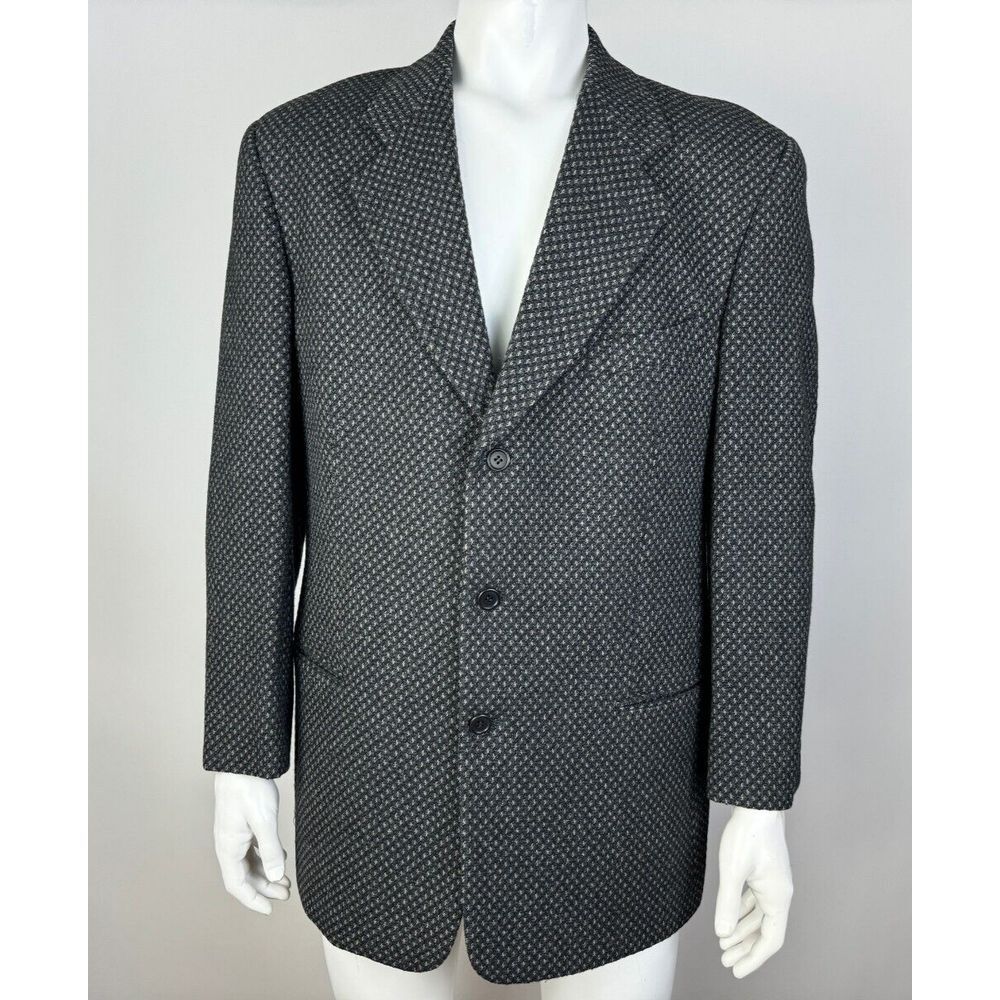 Mani Italy Vtg Wool‎ Ventless Three-Button Blazer Mens 43-45? Lined Pockets Gray